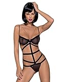 Selente Love & Fun verführerisches 2-teiliges Damen Dessous-Set aus Ouvert-/Body & exklusiver Satin-Augenbinde, Made in EU (S/M, Schwarz-Bondage)
