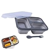 Bento Box, Cyleibe Faltbare Lunchbox Lebensmittel mit drei Fächern und Löffel und Gabel für Erwachsene /
