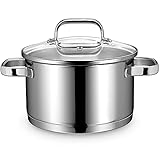 Linnuo Topf Induktion 20cm mit Glasdeckel, Kochtopf klein 3,5l, aus 18/10 Edelstahl, Griff nicht heiß, geschmiedeter Boden für alle Herde, Kochtopf Induktion als Nudeltopf Spaghettitopf | Cooking