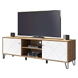 trendteam smart living Wohnzimmer Lowboard Fernsehschrank Fernsehtisch Touch, 183 x 56 x 40 cm Korpus Artisan Eiche, Front Weiß Matt mit Metallfüßen und strukturierten F