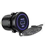 Auto USB C Steckdose,Asudaro 12V-24V Autoladeadapter Type-C USB Steckdose Panel Schnellladung PD 45W Auto Ladegerät Einbau Buchse Wasserdicht KFZ Ladegerät Dose für Auto Motorrad Boot LKW,Einloch-PD