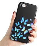LCHULLE Handyhülle für iPhone 7 Plus/8 Plus Hülle Schmetterling Anti-Fingerabdruck Schutzhülle Ultradünn Silikon Hülle Butterfly TPU Bumper Case Cover Schutz Tasche Schale Blauer Schmetterling