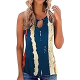 Damen Ärmellose Sommerweste Elegant Slim Floral Printed Hollow Out Rundhals Weste Tank Tops Shirts, blau, Larg