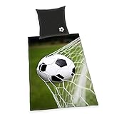 Herding Fußball Bettwäsche-Set, Kopfkissenbezug 80 x 80 cm, Bettbezug 135 x 200 cm, Baumwolle/Renforcé, Schwarz/ g