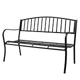 MORIO Gartenbank Metall, Parkbank Wetterfest, Sitzbank mit Rückenlehne & Armlehne, Eisenbank für 2-3 Sitzer, Gartenmöbel Stahl Gusseisen, Bank für Garten Park Balkon, Schwarz (130 x 47 x 90 cm)