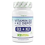 Vitamin D3 10.000 I.E + Vitamin K2 200 mcg Menaquinon MK7 Depot - 180 Tabletten - 99,7+% All-Trans (K2VITAL® von Kappa) - Laborgeprüft - Vegetarisch - Hochdosiert - Premium Q