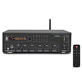 KEiiD Bluetooth (V5.0) Stereo Digital Verstärker Receiver RMS 2X 40W für Home Audio Passive Lautsprechersystem, kompakt mit USB/Optisch/SPDIF/AUX/MP3/Mikrofon, Fernbedienung Sleep-T