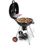 22 Zoll Kugelgrill, Grillwagen, Holzkohlegrill, inkl. 2 Grillrost, 2 Räder, Ablagefach, Ascheschale und Einstellbare Belüftung, Für 6-10 Personen,für Garten, Camping und Picknick,58 x 58 x 87