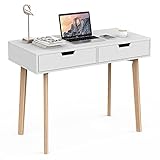 Naspaluro Schreibtisch mit 2 Schubladen, Arbeitszimmer-Schreibtisch,Holz-Schlafzimmer-Schreibtisch, Schminktisch, Büro Arbeitszimmer und PC/Laptop, Gaming-Tisch, 100 x 50 x 76 cm，Weiß