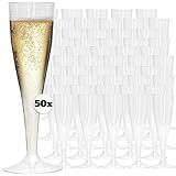 50x Mehrweg o. Einweg Sektgläser aus Kunststoff | PREMIUM Sektkelch Sektflöten Plastik je 100ml | Champagner Prosecco Stielgläser ideal für Sektempfang Hochzeiten Polterabend Silvester Geburtstag