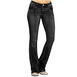 LRWEY Damen Jeans Mid Waist Denim Jeans Stickerei Stretch Button Flare Pants Jeans Denim Pants Retro Denim Pants, Schwarz , XXL