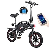 DYU D3 Plus Klappbares E Bike 14 Zoll Smart E-Bike Klapprad Elektrofahrrad für Erwachsene,Faltbars EBike Frauen Elektrofahrräder mit Phone APP,LCD Anzeige,250W 36V/10Ah Batterie,Doppelscheibenb