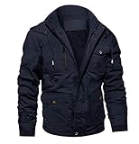 MAGCOMSEN Herren Gefütterte Winterjacke Outdoor Cargojacke Armee Jacke für Herren Reißverschluss Bomberjacke Warm Arbeitsjacke mit Stehkragen Dunkelblau L