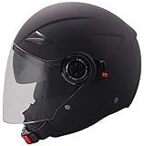 Jethelm Helm Motorradhelm Rollerhelm mit Sonnenvisier RALLOX 702B matt schwarz Größe M