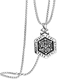 AMOZ Nordic 24 Rune Kompass Edelstahl Amulett Anhänger Halskette, Symbol Pagan Warrior Schmuck Mit Tasche (Color : Silver, Size : 60Cm),Silber,60C