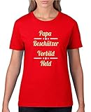 Comedy Shirts - Papa Beschuetzer Vorbild Held - Damen T-Shirt - Rot/Beige-Weiss Gr. S