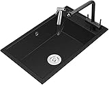 Küchenspüle Spüle.Badezimmer Fixture Schwarz Sink Haushalt Waschbecken Rechteckige Spüle, Gemüse, Obst Reinigung Spüle Granit Sink Bauernhausküche ( Color : A: There is a Tap , Size : 75*43*22CM )