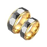 Bishilin Partnerringe Wolframcarbid, Silber Gold Ringe Band 8MM Damen Gr.62 (19.7) + Herren Gr.65 (20.7) Verlobungsringe Paar Ringe für Sie und I