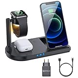 Kabelloses Ladegerät, 15W Fast Wireless Charger, 4 in 1 Induktive ladestation für Apple Watch 5/4/3/2/1, iPhone 12/SE/11/X/XR/Xs Max/8, Airpods Pro/2, Samsung Galaxy S20/S10 (Mit 18W QC 3.0 Adapter)