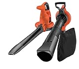 Black+Decker Elektro-Laubsauger / Laubbläser mit Häcksler GW3030, (50l Fangsack und Zweithandgriff – Variable Blasgeschwindigkeit bis 418km/h – 14 m³/Min Saugleistung – Rückenschonende Benutzung)