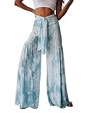 HESUUIO Hose Weite Damen Sommerhose Blumenmuster Damen Strandhose Leicht Lang Damen Sommer Pumphose Baggy Luftig Haremshose Hippie Pluderhose Locker Yogahose Freizeithose Relaxhose für D