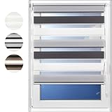 plimotion Doppelrollo ohne Bohren, 120x150 cm, lichtdurchlässiges Duo Rollo mit Trägerschiene, Klemmrollo für Fenster im Innenbereich, Fensterrollo mit Kettenzug, weiß-g