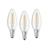 Osram LED Base Classic B Lampe, in Kerzenform mit E14-Sockel, nicht dimmbar, Ersetzt 40 Watt, Filementstil Klar, Warmweiß - 2700 Kelvin, 3er-Pack