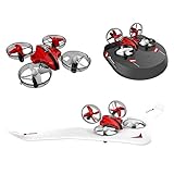 XIAOKEKE Mini-RC-Drohne, 3 in 1 Mini-Sea-Land-Air-Modus Mini-RC-Drohne/Hovercraft/RC-Segelflugzeug, Mit 360 ° -Flips-Stunt, USB-Aufladung, Auto-Hover-Headless-Modus, 2,4-G-RC-Hubschrauber-Quadcop