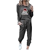 TRIGLICOLEUM Weihnachts Trainingsanzug Damen Weihnachtsmütze Print Trainingskleidung Langen Ärmeln Jogginganzug Zweiteiliges Sportanzug Sweatshirt Weihnachten sportbekleidung +Elegante Lange H