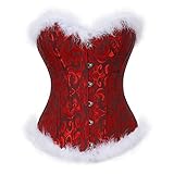 Damen Corset Top Reizwäsche Underbust Lace Rot Schnürmieder Shapewear Bandage Waist Trainer Corsets Oberteil mit Faltenbesatz Plüsch Shapewear Body Shaper Gothic Korsett Top (Schwarz, L)