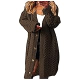 Bellelhot Herbst Winter Frauen Overknee Pullover Outwear Freizeit Loose Winddichte Warme Langarm Rundhals Strickjacke Damen Elegant Farbabstimmung Parka Knopf Cardigan Kunstpelz Strick Pulli M