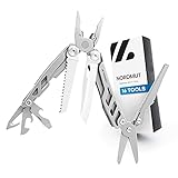 NORDMUT® Premium Multitool Werkzeug [16 in 1] Edelstahl Taschenmesser mit 16 praktischen Werkzeugen | Multifunktionstool faltbar mit Zange, Schere, Messer und Säge für Outdoor und Camping