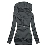 Sweatjacke Damen mit Kapuze Oversize Zip Hoodie Langarm Kapuzenpulli Fruhlingjacke Herbstjacke Hoodie Jacke Lang Sweatshirt mit Reissverschluss Pullover Kapuzenpullover Kapuzenjacke Übergangsjack