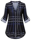 Misyula Style Damen Bluse mit 3/4-Ärmeln und V-Ausschnitt, kariert -  Schwarz -  M