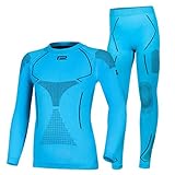 Prosske Kinder Seamless Funktionsunterwäsche Thermo Xtreme 2.0 Set Thermounterwäsche Skiunterwäsche Atmungsaktiv (blau-schwarz, 116-134 cm)