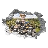 Shaun das Schaf Charaktere, 3D-Loch in der Wand, Effekt, B Wandaufkleber, Kunst-Aufkleber, 125 cm x 83