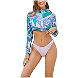 Damen Rush Guard Badeanzug Langarm Wassersport Surfing Shirt Schwimmen Bademode Sportlich Badeanzug Badeshirts Badebekleidung (Green, M)