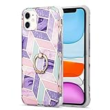 Sitthyw Hülle für iPhone 12/ iPhone 12 Pro 6.1'Marmor Glitzer Handyhülle mit Halter Diamant Ring, TPU Stoßfest Soft Handytasche Marmor Muster Schutzhülle Anti-Scratch Ständer Back Cover - New