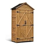 MCombo Gartenschrank Geräteschuppen Werkzeugschrank Outdoor-Schrank Gartenbox mit Satteldach aus Holz wasserfest Grau/Natur 1000D, 48 X 90 X 178 cm (Natur)