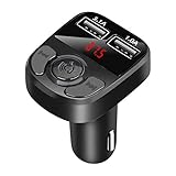 fasloyu Bluetooth Auto FM Transmitter, Bluetooth Autoadapter Drahtloser Funkadapter mit Freisprechfunktion, USB 2.0, Musik MP3 Player Unterstützung, USB Laufwerk und TF Karte (Schwarz)