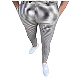 Yiartion Anzug Hosen Herren Mode Karierte Anzughose Regular Karomuster Elegant Freizeithose Business Slim Fit Hose Klassisch Chinohose Trousers Outdoorhose Sporthose Alltag Arb