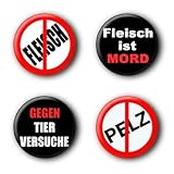 4 Vegetarier Buttons Gegen Tierversuche Tierschutz Anstecker Ansteckbuttons #1 (2,5cm)