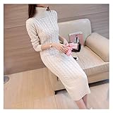 NMJKH Herbst Winter Neue Frau High-Neck-Kleid Mode Schlank Dick Warm Warm Langarm Warm Kaschmir Wolle Strickpullover (Color : Beige, Size : Medium)