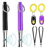 Yzwuyou 2 Stuck Hundepfeife Hochfrequenz Lautlos mit Hundepfeifen Lanyard 2 Klicker Hund mit Einstellbarer Frequenz für Hundetraining Verwendet Hört auf zu Bellen (Violett/Schwarz)