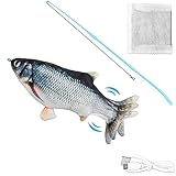Dyroe Katzenspielzeug Elektrische Fische Katze Teaser Zauberstab, Elektrisch Spielzeug Fisch mit Katzenminze Katzen Spielsachen Interaktive Spielzeug USB Plüsch Fisch für Katze zu Spielen Black