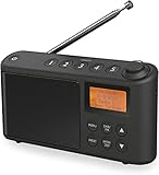 DAB/DAB Plus/FM Radio, Klein Digitalradio Tragbares Batteriebetrieben, Mini Radio Digital Akku & Netzbetrieb Kofferradio, USB-Ladekabel (Schwarz)