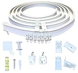 Deckengardinenschiene, Flexible Vorhangschiene Kunststoff 3m für Flache und Gebogene Erkerfenster, Angebot Wand- / Deckenhalterungen Geeignet für Raumteiler, Wohnmobil und B