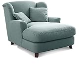 Cavadore XXL-Sessel Assado / Großer Polstersessel mit Holzfüßen und großer Sitzfläche / Inkl. 2 Zierkissen / 109 x 104 x 145 / Flachgewebe Blau (Aqua)