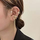 通用 A Pair of Sparkling Diamond Tassel Earrings, Bird Earrings with Long Dangle Chain, Dangle Ear Cuff Earrings Without Pierced Earrings Jewelry Gift for Girls (Gold)