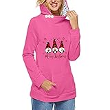 Alwayswin Weihnachten Hoodie Damen Kapuzenpullover Lässige Lose Pullover Knopfnähte Langarm Weihnachtsdruck Sweatshirt Mode Locker Damenpullover Elegant Weihnachtspullover Ob